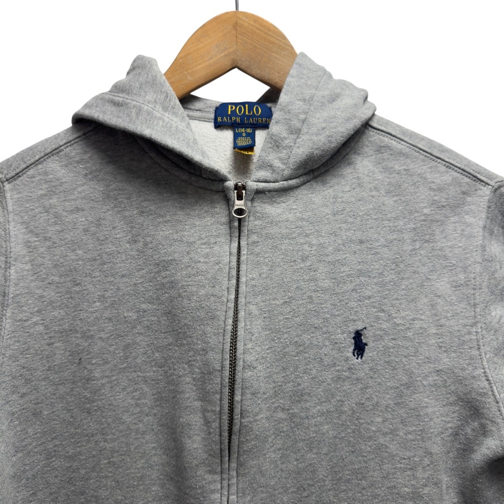 Polo Ralph Lauren Kids Large 14-16 Gray Full Zip Pony Logo Hoodie Sweatshirt euc